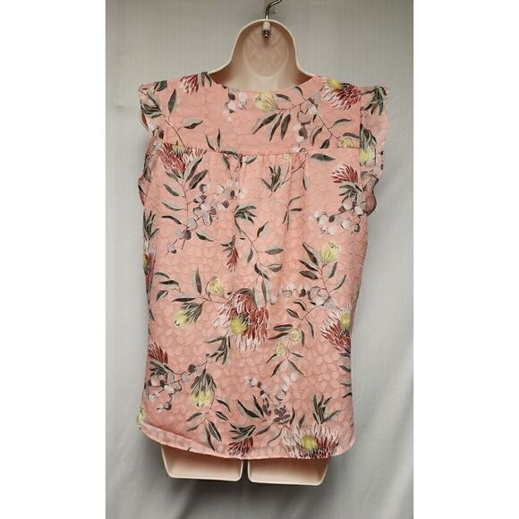 LOFT Orange Floral Flutter Sleeve V Neck Lined Tunic Blouse Size MP - Picture 3 of 7